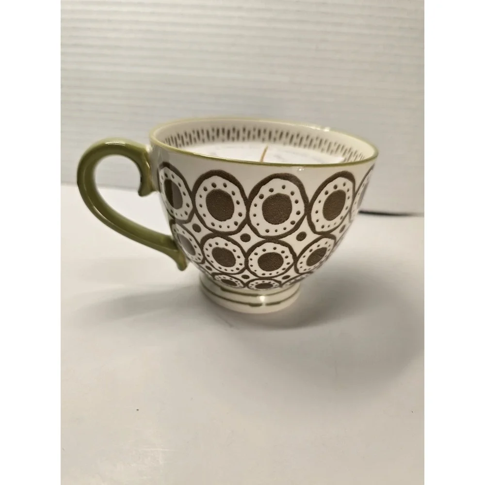 Prosperity Candle Flicker & Sip Chai Tea Candle Hand Painted Stoneware Mug Ivory